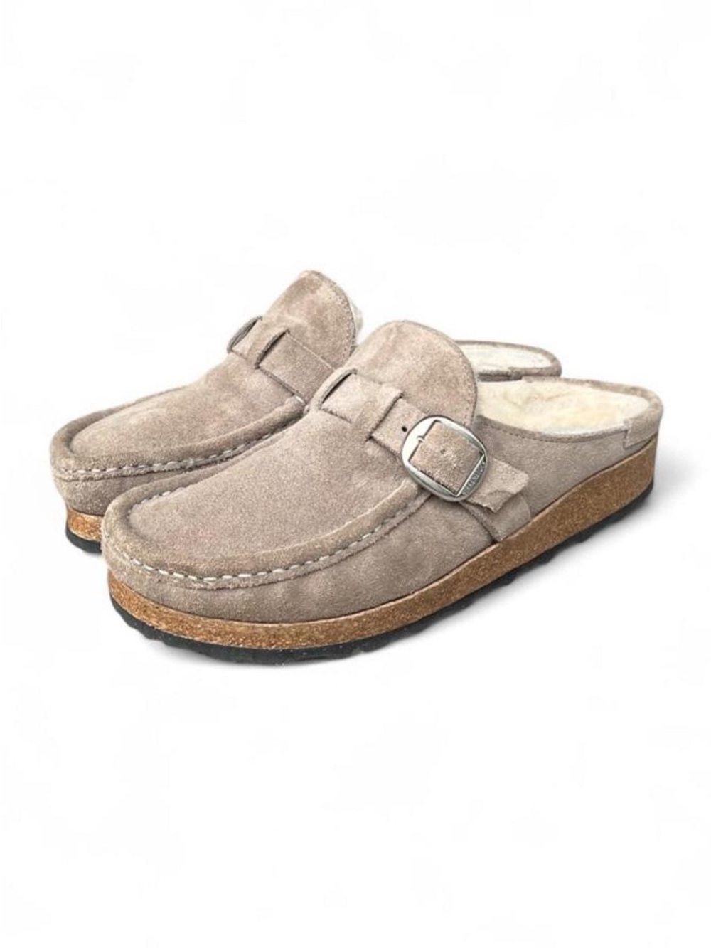 Birkenstock Buckley Shearling Taupe Suede Clogs EU 40 US Women’s 9 Narrow - Picture 2 of 8